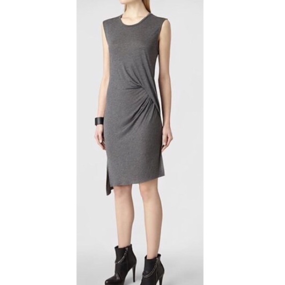 All Saints Grey Asymmetrical Sleeveless Twist Dress